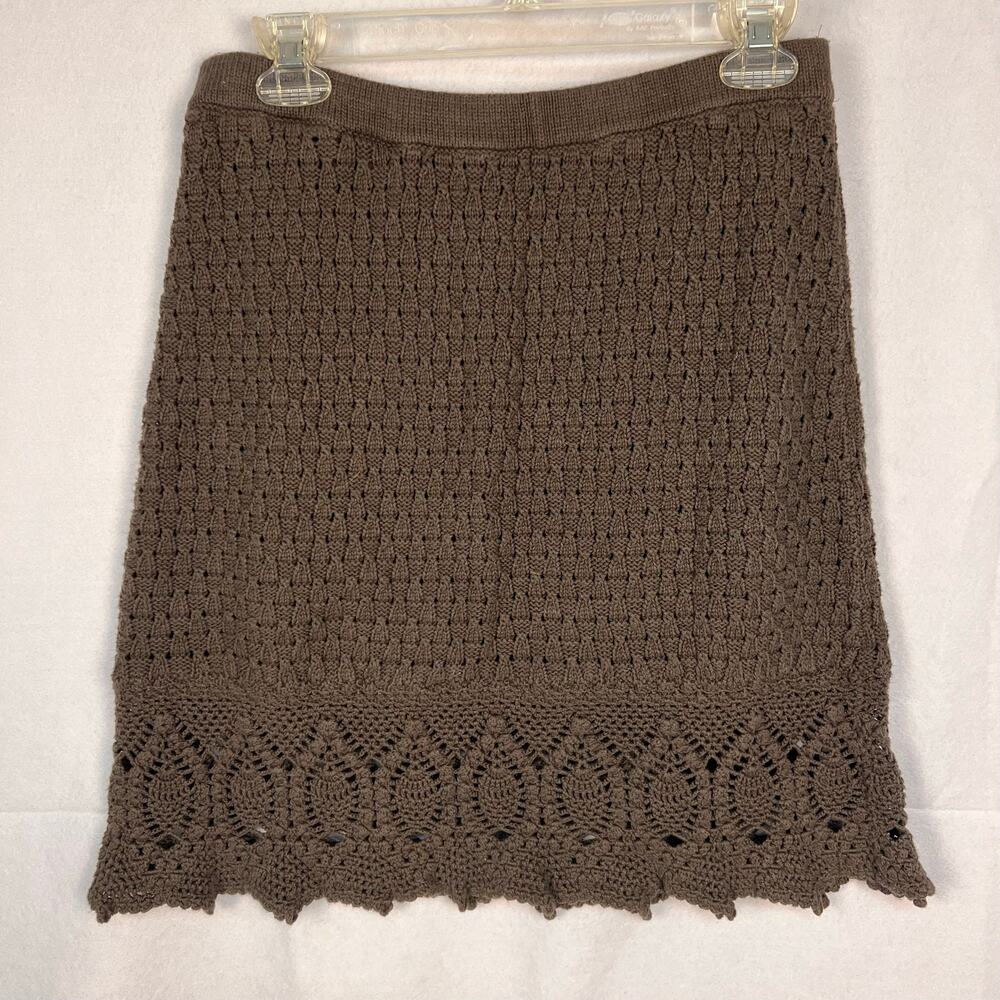Athleta Brown Crochet Knit A-Line Skirt Scalloped Hem M Medium EUC